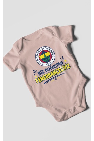 Morivokids Biz Doğuştan Fenerbahçeliyiz Kısa Kollu Bebek Body %100 Pamuk Pastel Pembe