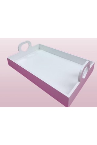 Hobi Erc Kalp Kulplu Tepsi 90404 Model Ahşap Mdf Parlak Beyaz Lake Boya El Yapımı