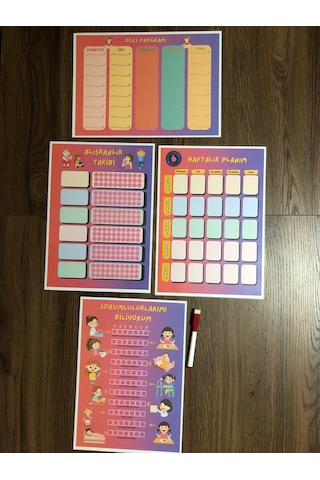 Çocuklar İçin Planlayıcı Set - Pembe Alışkanlık Takibi, Haftalık