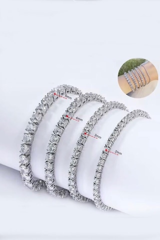 Kadın 316 L Çelik Vip Seri Antialerjik Baget Zirkon Taşlı Su Yolu Bileklik Ölçüleri 17cm + 3 Cm Uzatma 5mm Taş Boyutu-5201 Gümüş