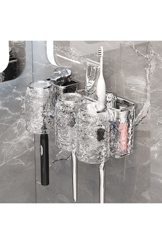Ranyeek Banyo Diş Fırçası Ve Bardak Depolama Rafı, Sürekli Plastik Malzeme, Süksiyon Kupasıyla Duvar Montajlı, 3 Bardaklı Organize Set 30 Adet Paket Diğer