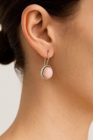 Sarma Serisi Pembe Kuvars Taşlı El İşi Kadın Otantik Gümüş Küpe Gümüş