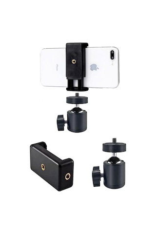 Saywın Çift Girişli Telefon Tutuculu Tripod Slr Kamera İçin 360 Derece Dönebilen Metal Mafsal Aparatı 1/4 -