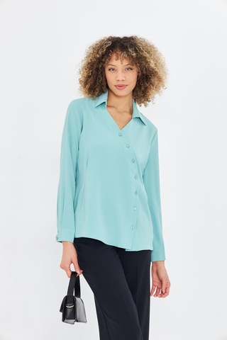 Asimetrik Pile Detay Gömlek Mint Yeşili Mint Yeşili