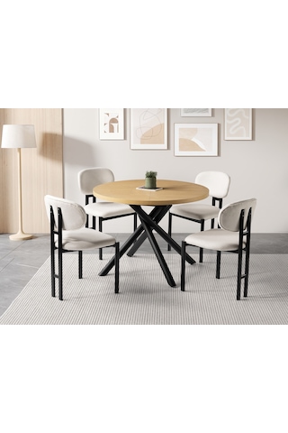 Truva Gala Yuvarlak Açılır Mdf Mutfak Masa Sandalye Takımı 104cm Meşe