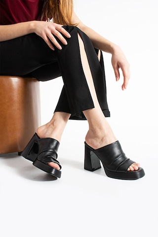 Dericia Shoes Cobalt Kadın Hakiki Deri Yüksek Topuklu Platform Terlik Siyah