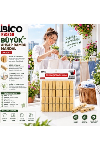 20pcs Büyük Ahşap Bambu Mandal 5570 Çok renkli