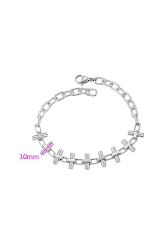 Zincir Detaylı Çubuk Ve Halka Motifli Platin Kaplama Minimalist Kadın Bileklik Silver