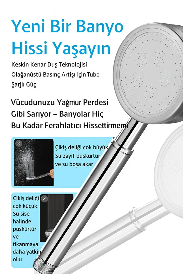 Duş Başlığı Paslanmaz Çelik Su Tasarruflu Geniş Başlık Krom