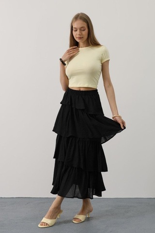 Katlı Kesim Uzun Etek - Siyah Siyah