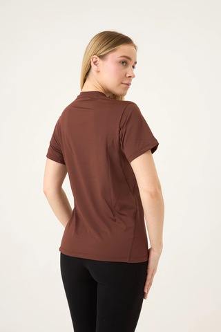 Zoor Kadın Kısa Kol Compression Fitness Gym Spor Body Tshirt Kahverengi