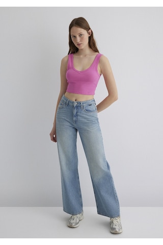 Mavi - V Yaka Pembe Basic Crop Atlet 1612375-70572 Mor