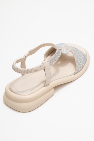 Luvishoes Aurora Ekru Hakiki Deri Taşlı Kadın Sandalet Ekru