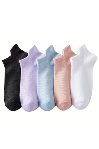 Kadın Çekçekli Pamuklu Patik Çorap 5'çift Çok Renkli