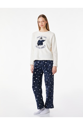 Koton Rahat Kesim Penguen Baskılı Polar Pijama Takımı Lacivert Desenli 6wlk40021mk