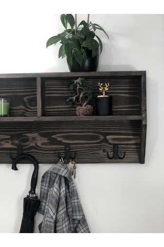 O&Awood Doğal Ahşap Vestiyer, Dekoratif 4 Askılı Portmanto, Raflı 2 Bölme (531872394)