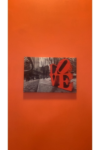 Cadde'de Kırmızıyla Yazılı Love Natürel Tasarım Ahşap Çerçeve Ev