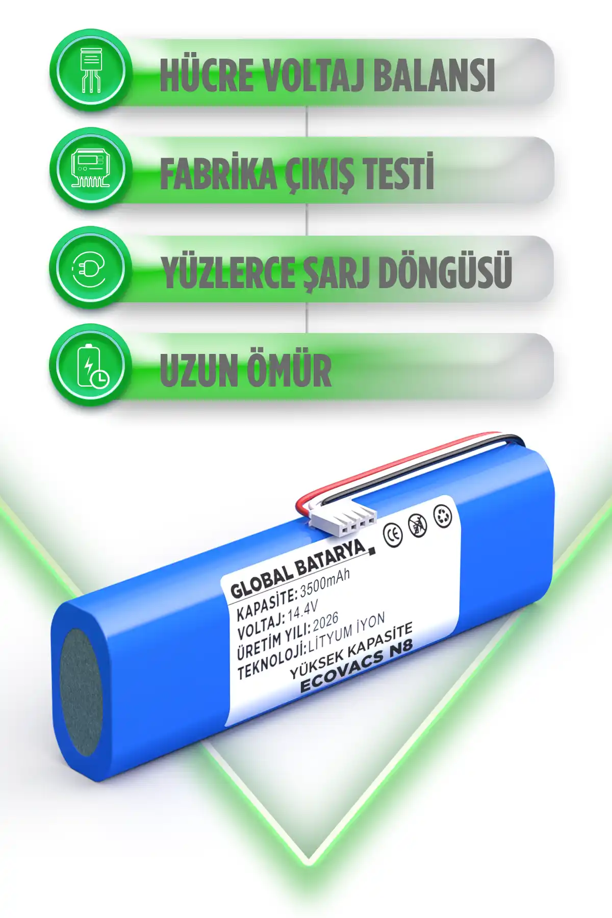 Ecovacs Deebot N8 Uyumlu Robot Süpürge Batarya 14.4v 3500mah Li-ion Pil Yüksek Kapasite