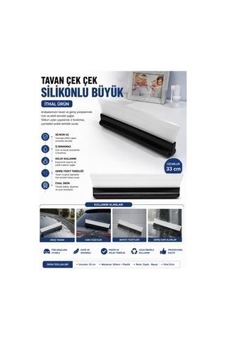 Bakım Ürünü Tavan Çek Çek Silikonlu Büyük İthal 33 Cm Cam Su Çekme Aparatı - 897001894