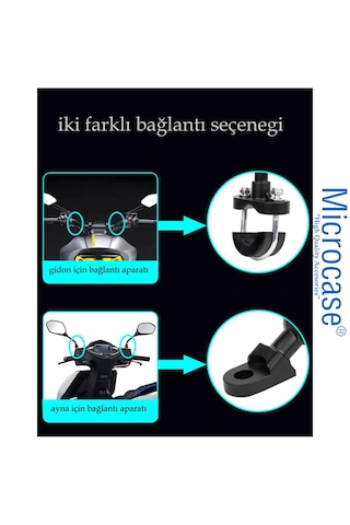 Microcase Zr844 Gidon Ve Ayna Bağlantılı 360 Derece Dönen Titreşim Önleyici Motosiklet Scooter Telefon Tutucu - Al5075 -