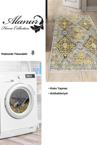 Dekoreko Kaymaz Taban Djt Mutfak Halısı Star Pamuk Modern 659m Sarı