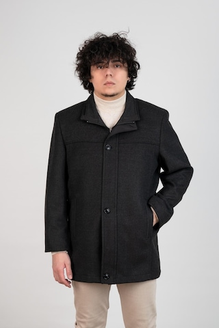 Yakalı Klasik Kesim Fermuarlı Kaşe Erkek Kaban Antrasit