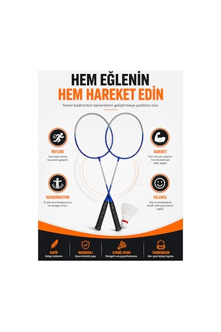 2'li Badminton Seti 2 Raket + 1 Top Başlangıç Ve Eğlence Seti Açık Hava Spor Oyunu