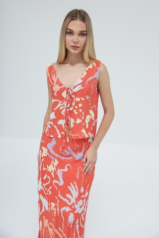 Gülsüm Aydın Bağcıklı Bluzlu Etek Takım - Kırmızı Kırmızı