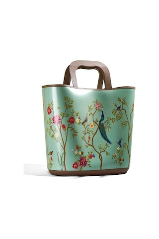 Qutu Hand Bag Tavus Kuşu Desenli Yeşil Plaj Ve El Çantası 3955034