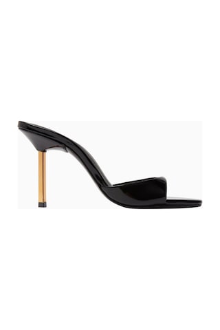 Schutz Open-toe 87 Siyah Patent Deri, Ince Bantlı Ve Metalik Topuklu Sandalet