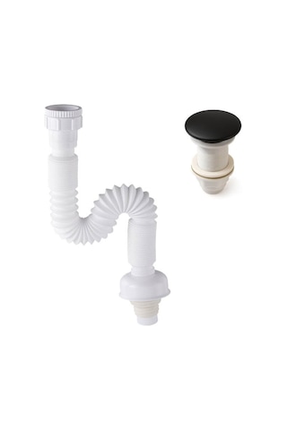 Fause Pop-up Basmalı Mat Siyah Seramik Başlıklı Lavabo Sifonu Ksf103-b Mat Siyah