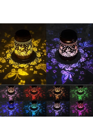 Kelebek Güneş Feneri Işıkları Açık Hava Asılı 2 Güneş Enerjili Kapak Sıcak Beyaz Ve Renkli, Metal Dekor Fenerleri- Led Dekoratif Işık S Sıcak Beyaz