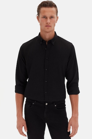 D'S Damat Ds Damat Slim Fit Siyah Oxford Düğmeli Yaka Kolay Ütülenebilir Nakış Detaylı Pamuklu Gömlek 4HC02ORT03265 Siyah