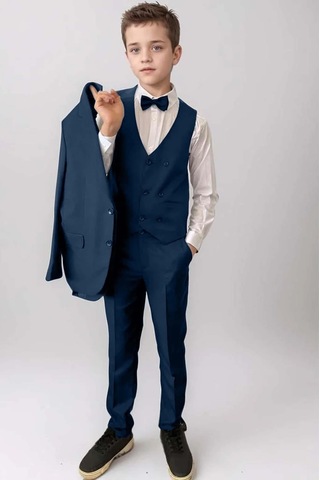 Riccotarz Erkek Çocuk Blazer Ceketli, Cepken Yelekli Lacivert Takım Elbise 5-9 Yaş Lacivert