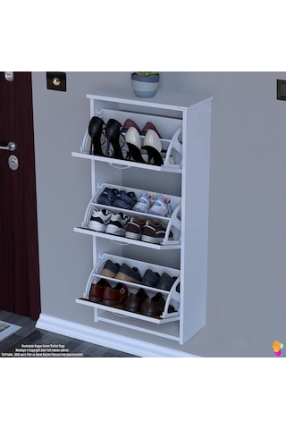 Modilayn West Asma Kapı Önü 52x116x26 Cm Lik 3 Düşer Kapak 6 Göz Bölmeli Ayakkabılık Ceviz - Beyaz