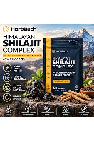 Horbäach Himalayan Shilajit Complex Karabiber İçeren 120 Vegan Kapsül