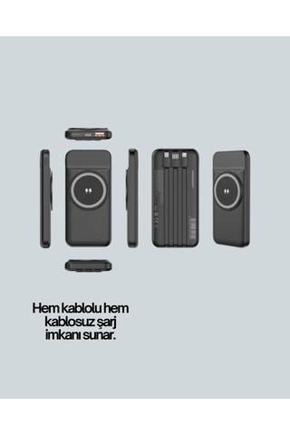 İphone Ve Android Uyumlu 10000mah Powerbank - Hem Kablolu Hem Kablosuz
