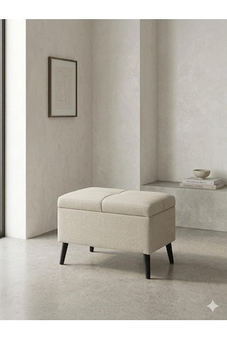 Coart Home Sandıklı Keten Puf /60x45x40/ Sandıklı Saklama Kutusu, Makyaj Koltuğu, Sandıklı Puf Diğer