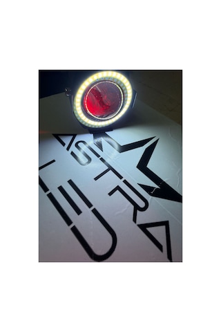 U7 Motosiklet Sis Farı Mercekli Büyük Kafesli Beyaz Angel Işıklı Led 2 Adet Led + 1 Anahtar