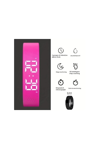 Primepickings 2025 Unisex Basit 's/'s Elektronik Usb Şarjlı Işıklı Adımsayar Rose Pink Kol Saati Diğer