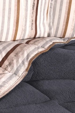 Oso Blanco Sherpa Çift Kişilik Comforter Uyku Seti - Antrasit