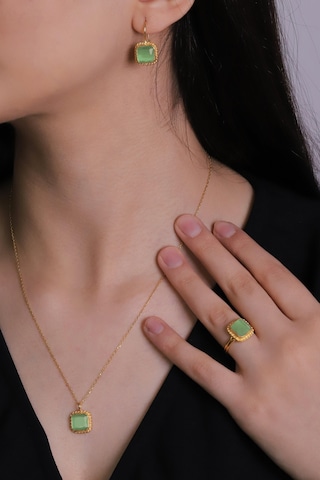 Beyisa Güneş Taşı Serisi Sarma Kare Kesim Renkli 22 Ayar Altın Kaplama Kadın Üçlü Set