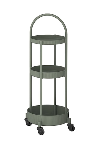 Servis Arabası, Gri-yeşil, Yükseklik: 86 Cm Uzunluk: 36 Cm Genişlik: 36 Cm Çap: 36 Cm Yuvarlak Model 36x 36 Cm