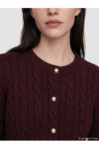Lcw Comfort Bordo Bisiklet Yaka Desenli Kadın Triko Hırka