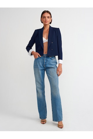 Dilvin Manşetli Blazer Ceket Laci Açık Lacivert