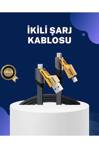 Örgülü Tasarım 4 Ü 1 Arada Usb-c Lightning Hızlı Şarj Kablosu