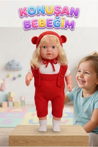 Konuşan Bebeğim 60 Cm Türkçe Konuşan Örgü Tulum Ve Şapkalı Kafası Bacakları Kolları Et Oyuncak Bebek 38675723