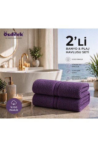 Özdilek Belda Plaj Havlusu 70x140 Cm %100 Pamuk Büyük Boy Yumuşak Havlu Yüksek Emici & Hızlı Kuruyan Deniz, Plaj, Havuz Havlusu Mor