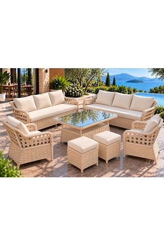 Rattan Bahçe Ve Balkon Takımı 3+3+1+1 2 Adet Puf Hediye
