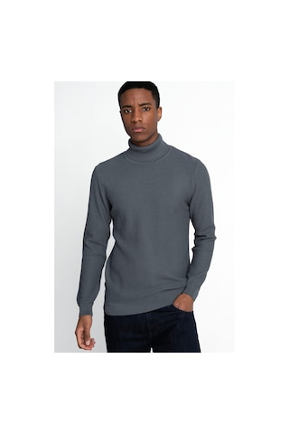 Tudors Erkek Slim Fit Balıkçı Yaka Desenli Antrasit Triko Kazak-25763 Antrasit